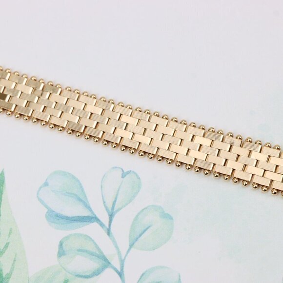 "Wide Rose Gold Bracelet with Textured Interlink & Ball Edge Design, XPBL0873 - Picture 3 of 12